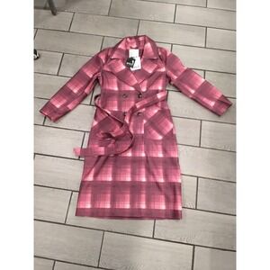 NVLT Women Fuchsia Plaid Double Breasted Belted Trench Coat M/M
